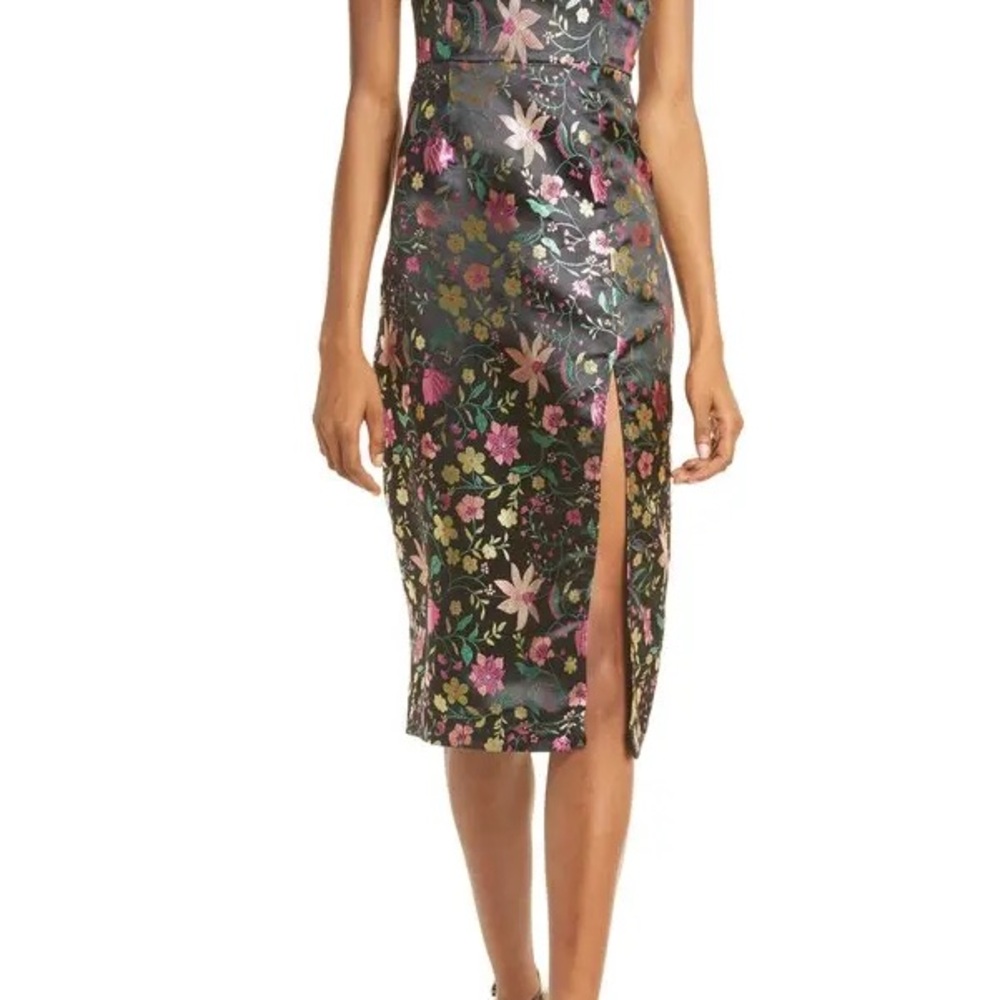Lulu's Black Strapless Floral Midi Dress with Pink & Green Accents - Picture 2 of 4